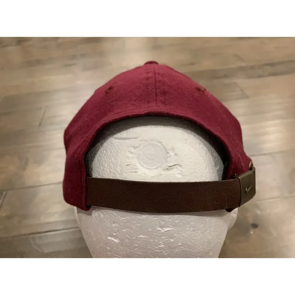 Vtg 90s Nike Red Property Of Nike Athletic Dept Leather Strapback Hat Cap Wool